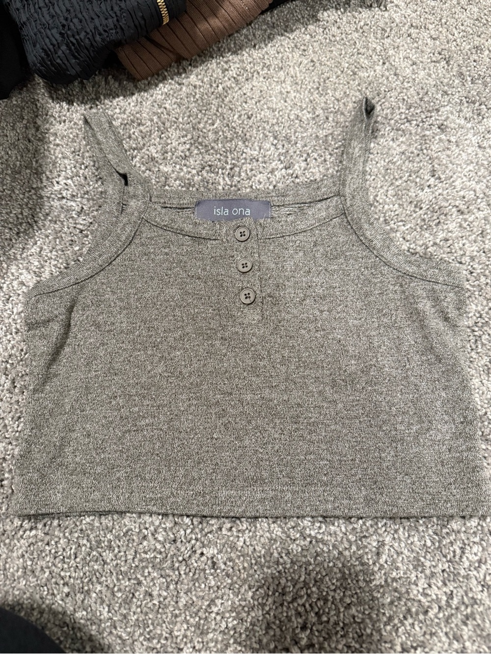 Isla Ona Gray Knit Button-Front Crop Tank